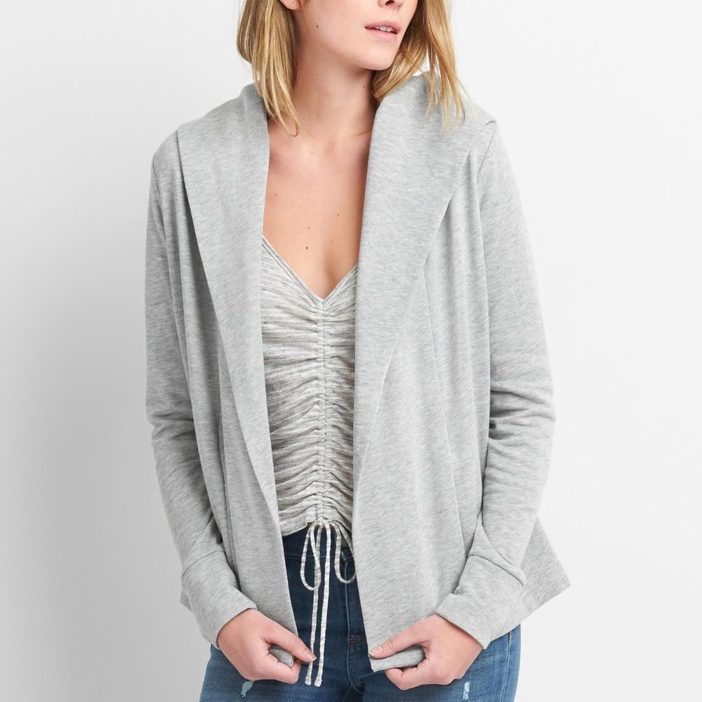GAP Open-Front Hooded Cardigan Sweater - Grey (XS)